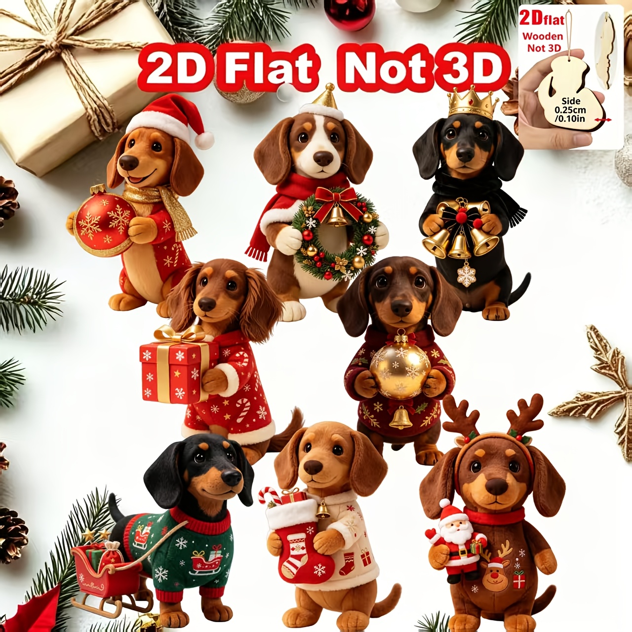TEMU 2d Flat, [2d Flat] 8pcs, Christmas Halloween Novelty Wooden Hanging Ornaments, Christmas Dachshund, Home Kitchen Decorative Hanging Ornaments,