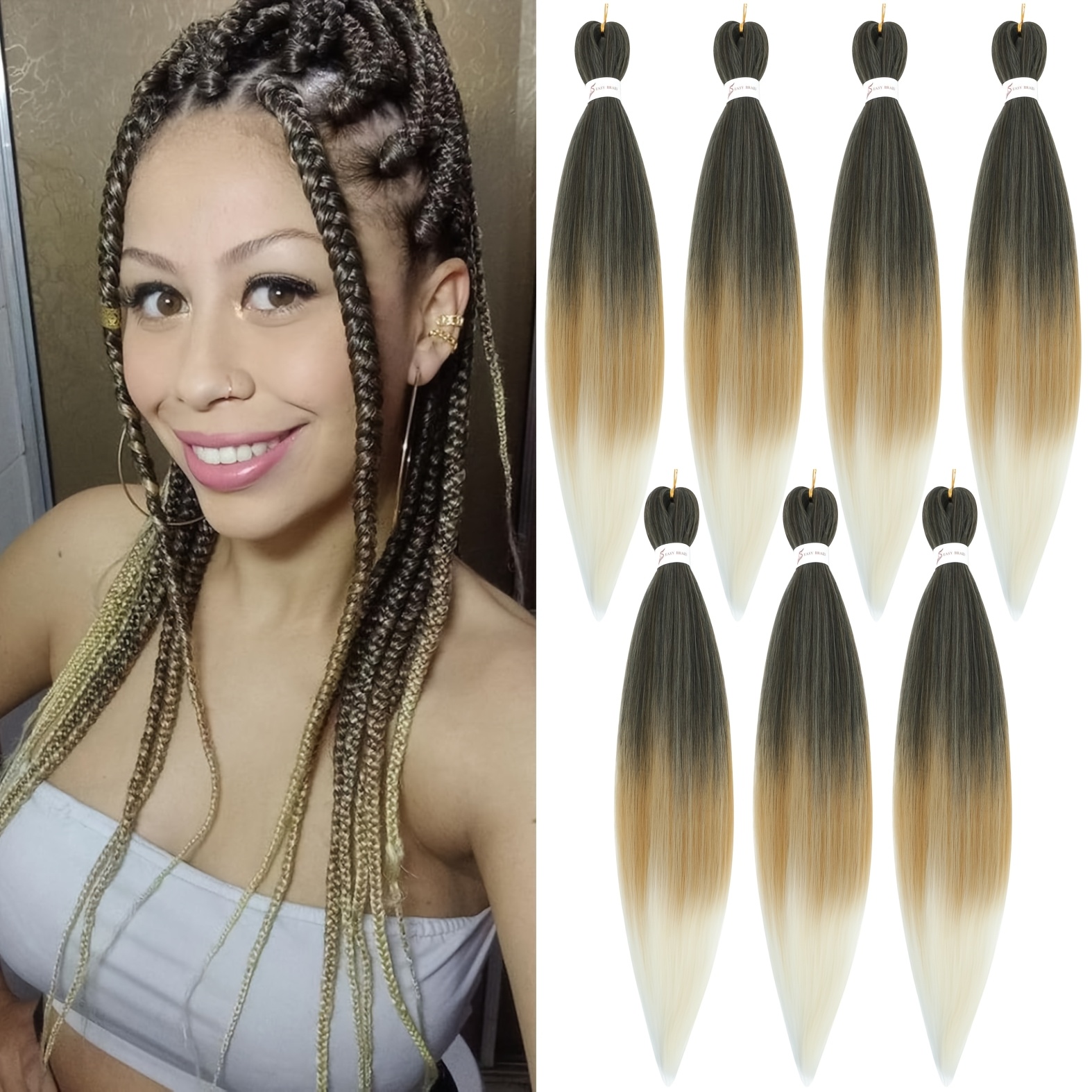 Image of 1b/27/613 Pre-stretched Braiding Hair Blonde Synthetic Colored Crochet Hair Extension Ombre Ez Braiding Hair For Twist Braid