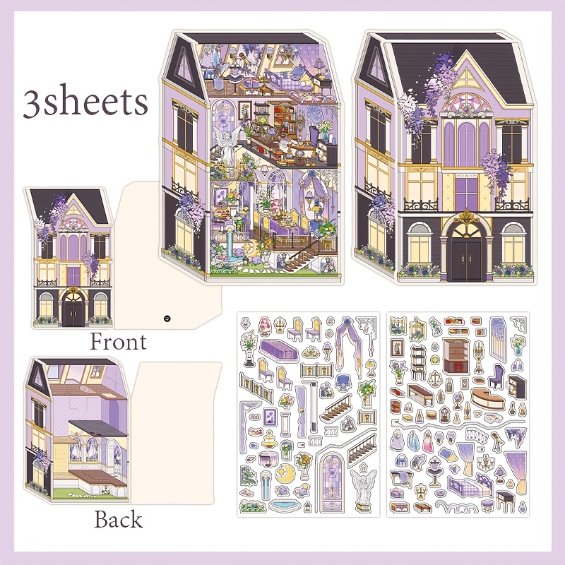 3 Sheets/bag, Cottage Series, Nineteenth Edition Series Pet + White Card 2.5d Landscape Stickers, Vintage Diy Craft Stickers, Journal Decoration, Phone Case Diy, Home Decor, Relax Tool, Creative Gift