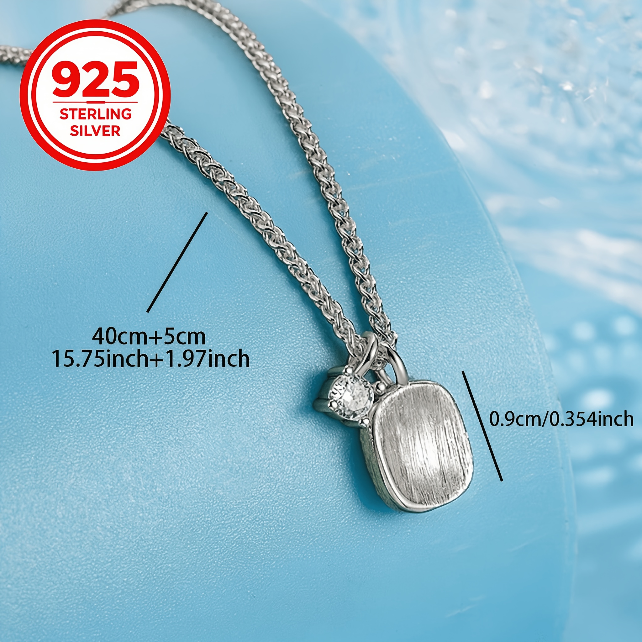 Women's 925 Silver Brushed Square Sugar Pendant Necklace, Versatile