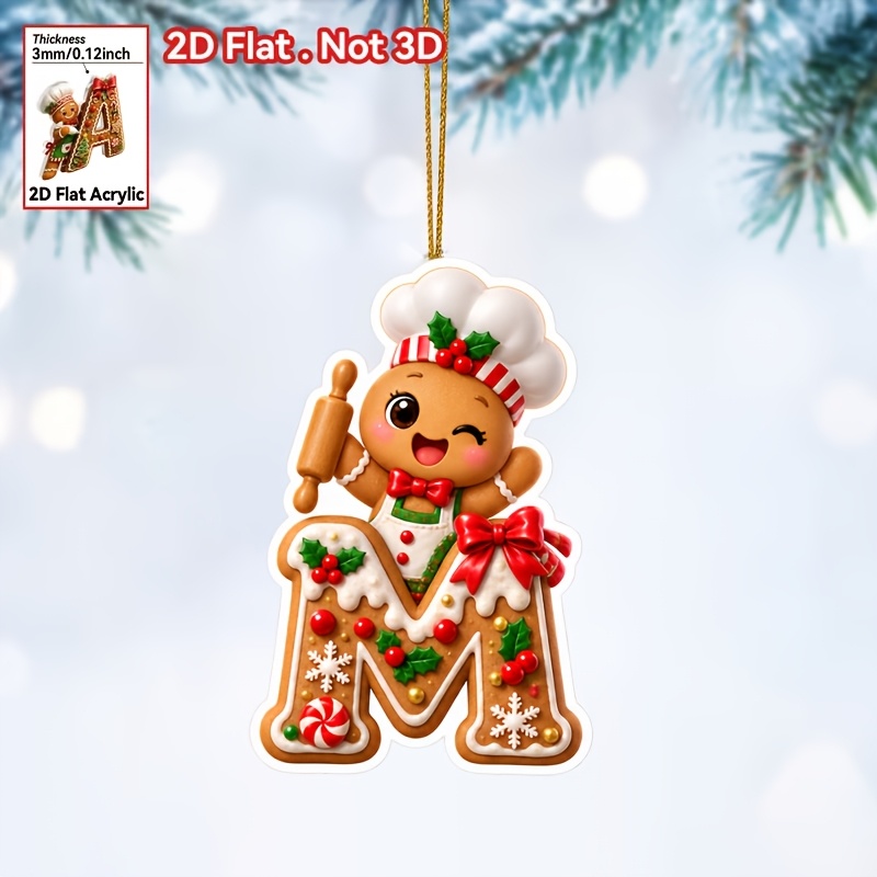 TEMU Decorazione piatta 2D 1 pz. per albero di Natale a tema pan di zenzero - Stella e ornamenti acrilici per albero di Natale a tema pan di zenzero,