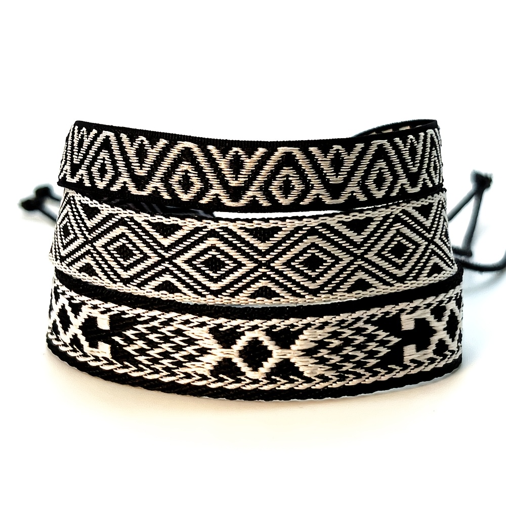 TEMU Conjunto de 3 piezas para hombre, estilo literario retro y negro, para y verano, pulsera tejida artesanal, multicolor, de estilo bohemio nepalés