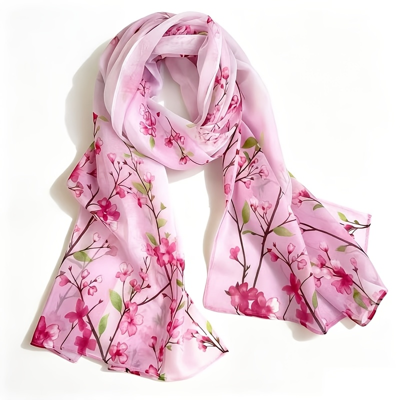 TEMU Chiffon Scarf, Easy And Elegant Floral Print, Thin Headscarf, Large Shawl, Summer Beach Towel Shawl, Windproof Neck Scarf, Casual Hair Accessory