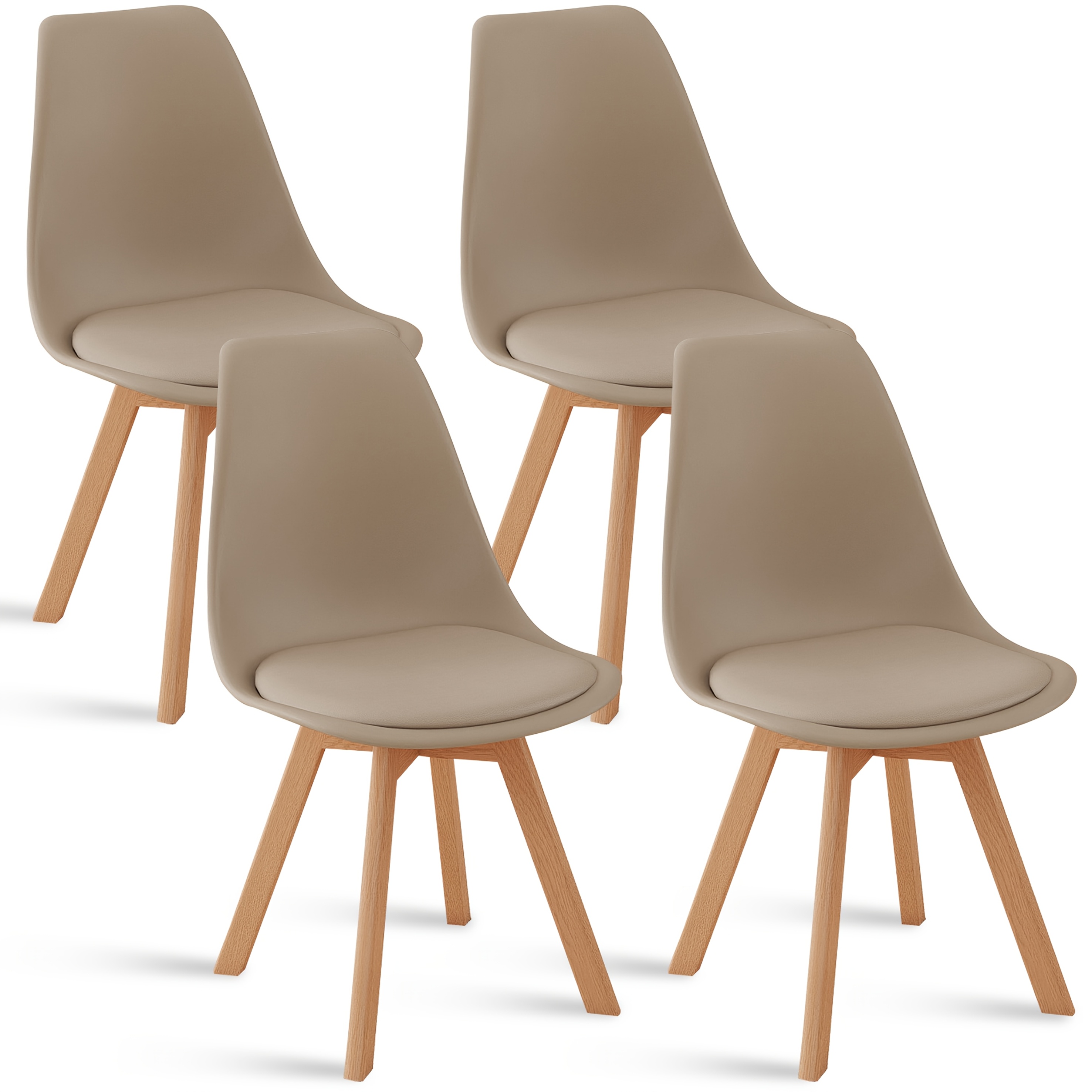 Egoonm Set Of 4 Tulip Dining Chairs, Mid-century Modern Kitchen Chairs With Wood Legs And Pu Leather Cushion For Dining Room, Living Room, Bedroom, Khaki