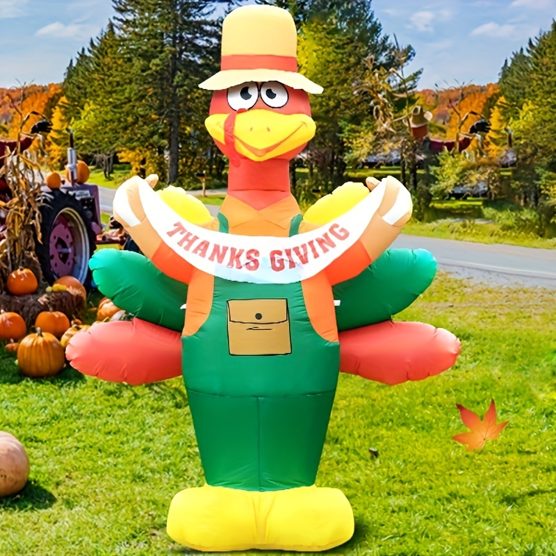 

8ft Thanksgiving Inflatables Decorations, Blow Up Turkey As With Colorful Tail And Banner, Happy Décor Outdoor Built-in Led Lights Yard Lawn Garden Autumn Holiday Harvest