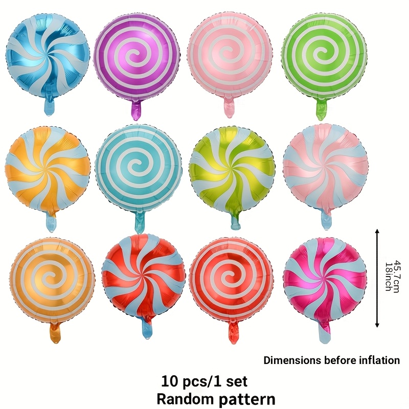 Image of 10pcs Random Pattern Mixed Colorful Candy Foil Balloons For Birthday Party Decoration, Shower, Wedding Party Supplies Decoration For Christmas, Halloween