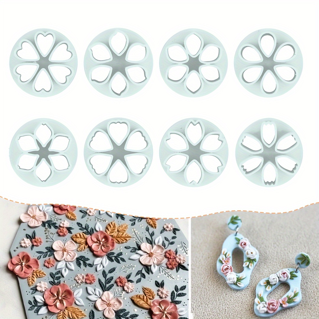 

8pcs Mini Clay Cutter Set For Polymer Jewelry - 3d Floral & Earring Making Tools, Sophisticated Craft Supplies