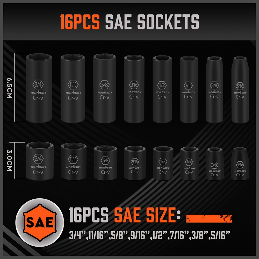 50/56/66pcs Drive Impact Socket Set with Universal Joint