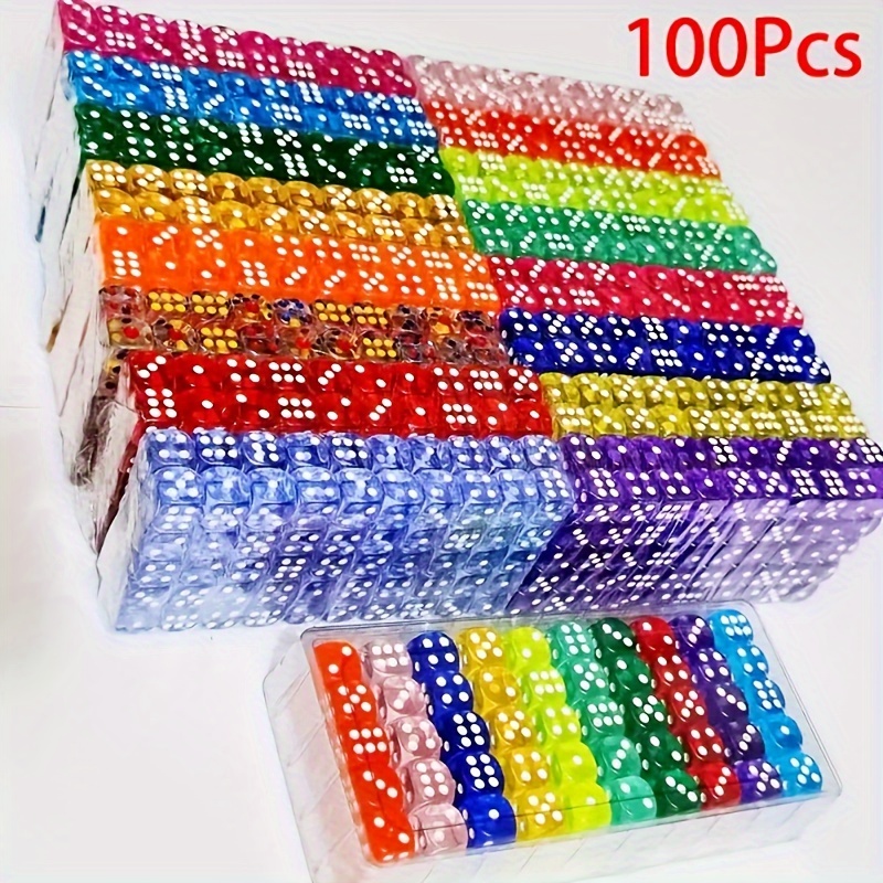

100pcs New Transparent Acrylic 6-sided Game Dice Set With 10 Different Colors For Board Games, Holiday Parties