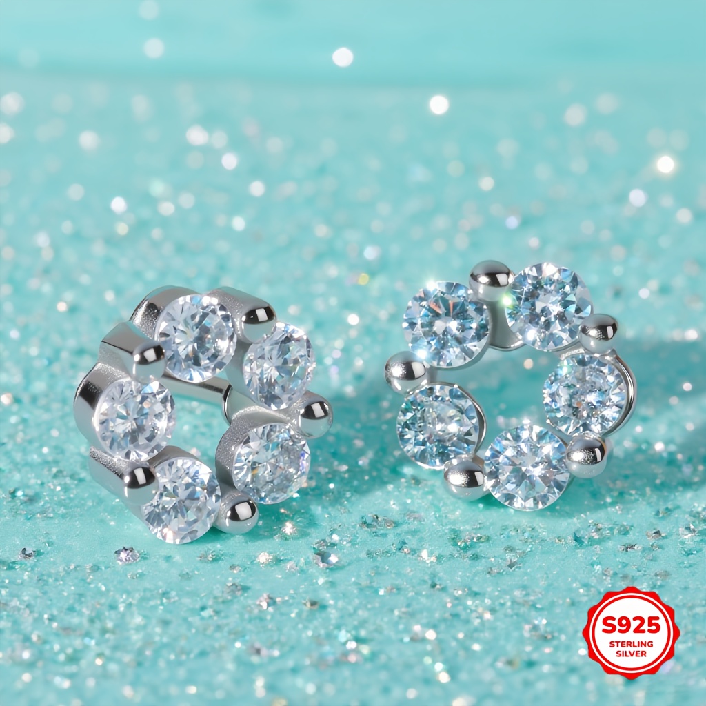 Women's 925 Sterling Silver Geometric Zircon Circle Earrings