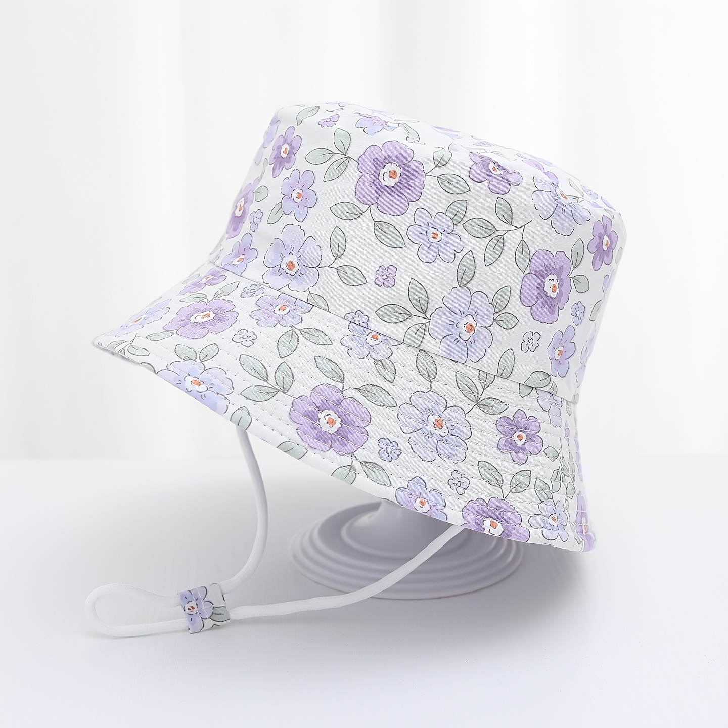 Kids' Floral Print Fisherman Hat, Lightweight Summer Sun Hat With Windproof Rope