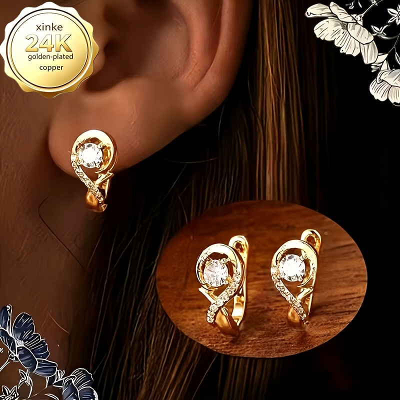 TEMU Élégant fermoir de boucle d'oreille torsadé, acier inoxydable 316L plaqué or 24K, , bijou d'oreille, convient cadeau de bijoux pour femmes pour