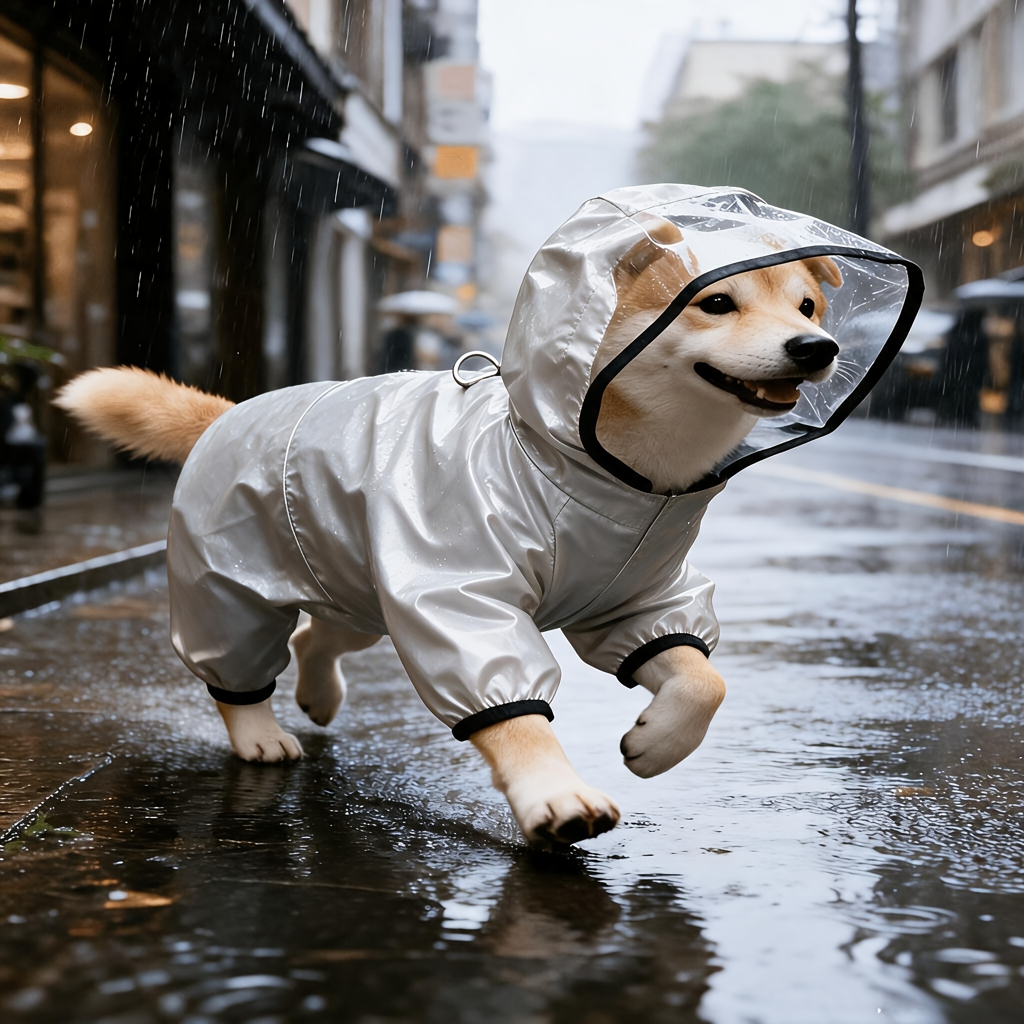 TEMU A Small Dog Raincoat/transparent Rain Cover With A Rain Visor, Four-legged Dog Raincoat/ Reflective Rain Cape For Small To Medium-sized Dogs For