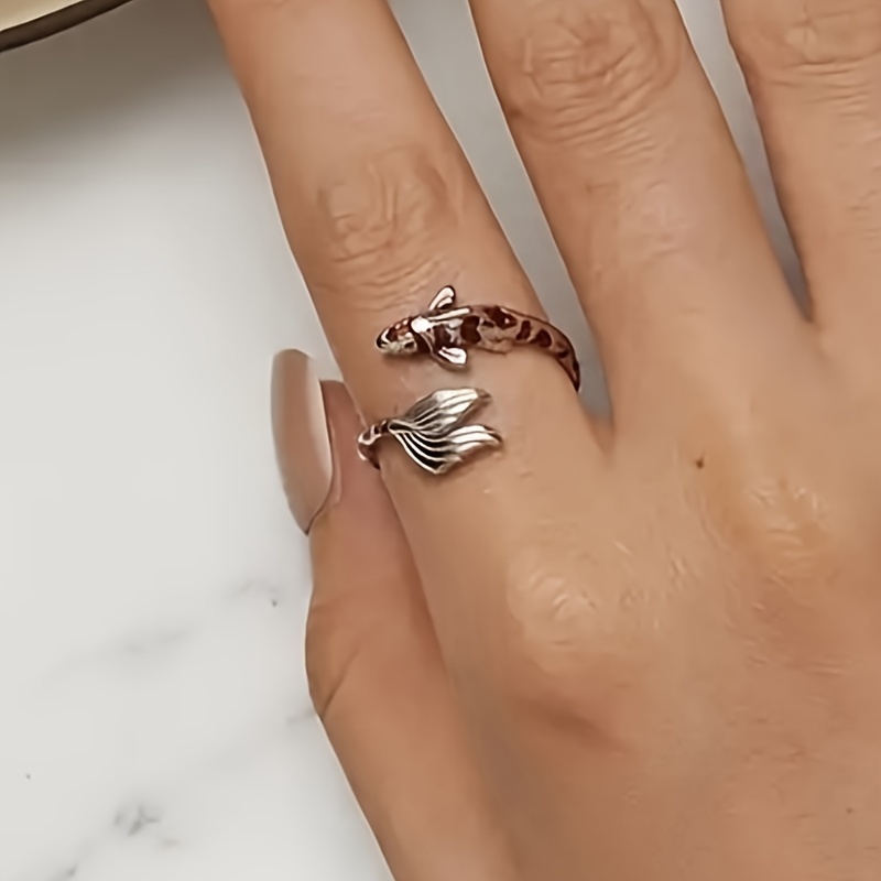 Creative Red Enamel Koi Open Adjustable Ring - Birthday Gift For Girls