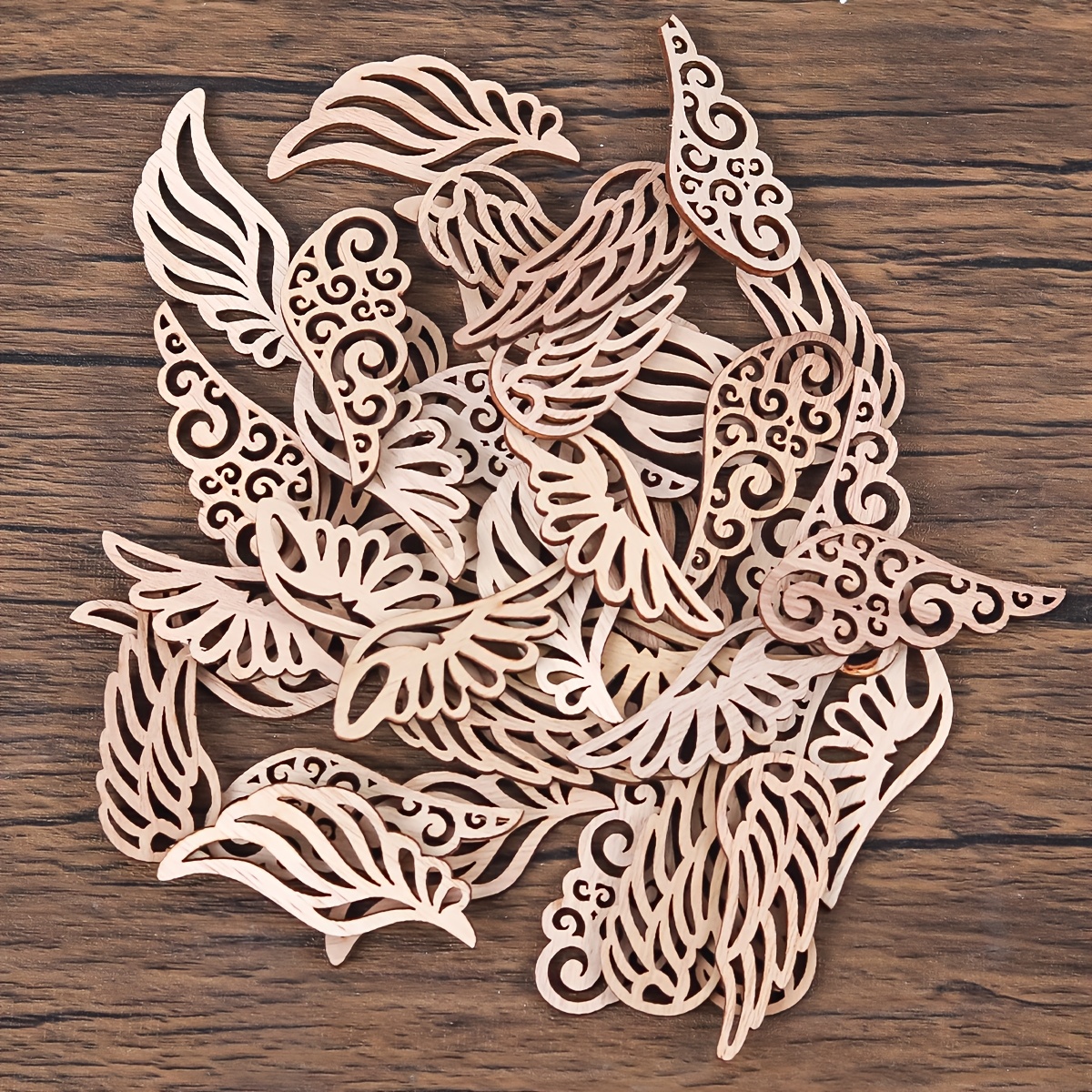 Image of 40pcs Wings Wooden Decorations - Paintable Crafts For , No-hole Design, Perfect For Weddings, Valentine's, Engagements And More