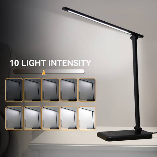 led plug in desk lamp touch switch foldable and rotatable 5 kinds of light colors for learning office bedroom black white