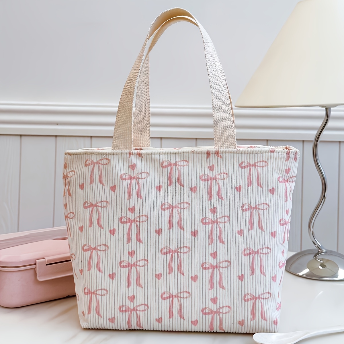 Sports Bag For Outdoor Travel; Portable Lunch Bag For Students; Cute Lunch And Fruit Bag With Pink Bow. Not For Food Contact