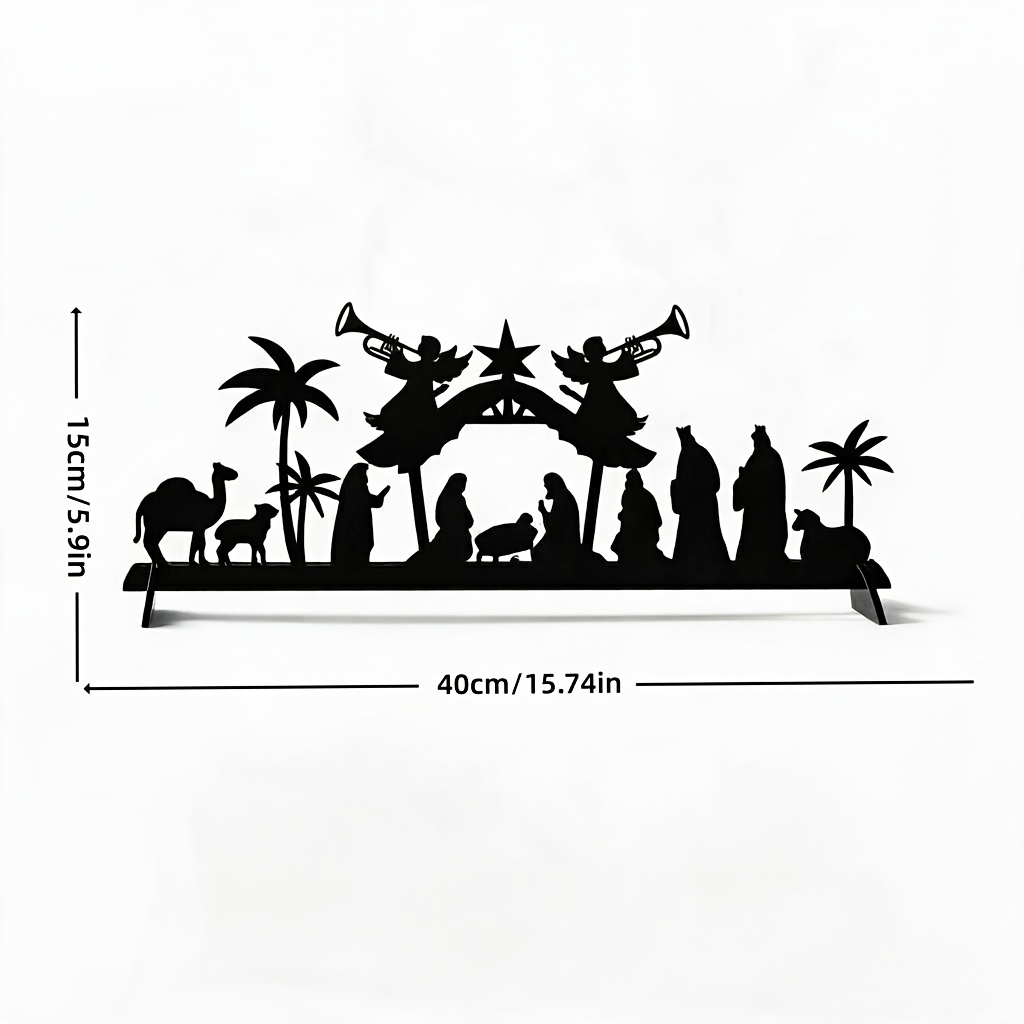 TEMU Christmas Nativity Scene Metal Silhouette Tabletop Sign, Black Manger Scene Decor With Stand, Religious Table Desk Centerpiece Indoor Decoration
