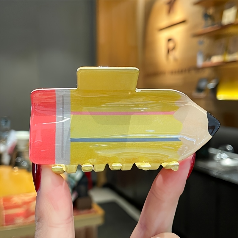 TEMU 1pc Women's Cute Pencil Hair Clip, Interesting Cartoon Design, Daily Accessory, Suitable For Teacher's Day Gift Gratitude Gift.