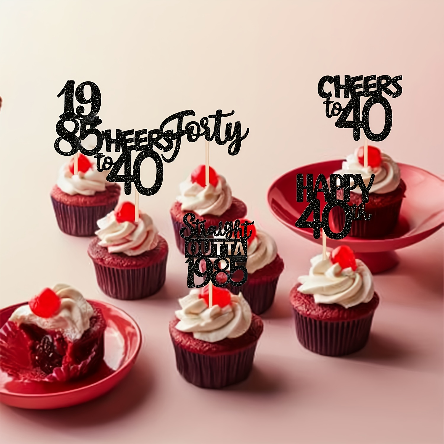 Kuchendekoration Zum 40. Geburtstag – Gold-glitzernder Cake Topper, Einseitig, Für Torten & Desserts, Party-Deko