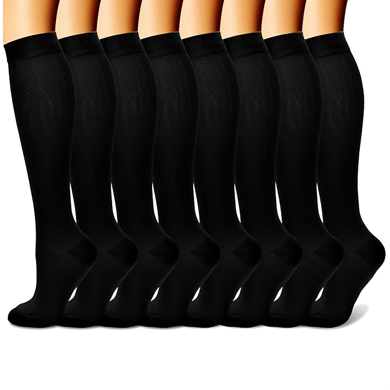 TEMU 8 Paar Damen-Kniestrümpfe, einfarbig, weiche atmungsaktive elastische lange Socken für Zuhause Freizeit. Erhältlich in Schwarz Weiß. Bequem