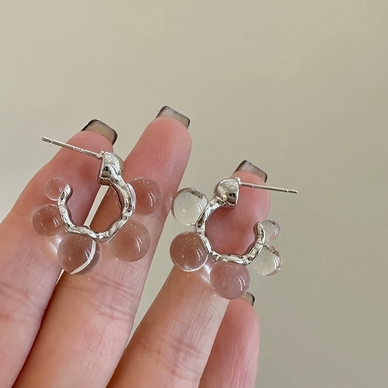 TEMU 1 Pair Of Women's Transparent Bead Earrings, , , Exquisite And Fashion, Suitable For Any Costume, Casual Party, Homecoming/halloween Season And