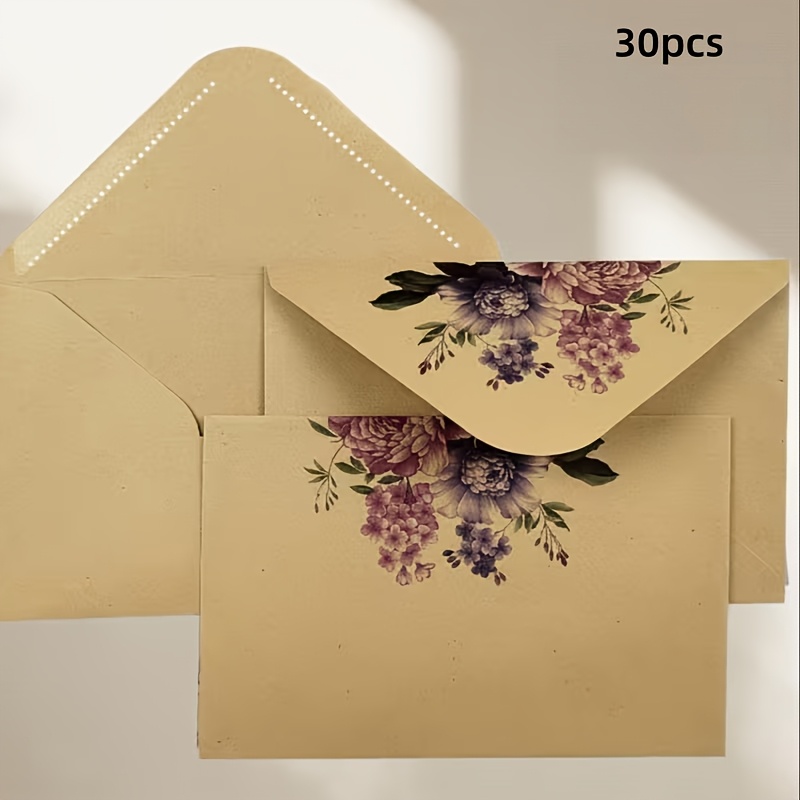TEMU 30pcs Vintage Floral Printed Paper Envelope Set, Featuring Country Style Floral Pattern Greeting Card Envelopes, Suitable For Thank-you Letters,
