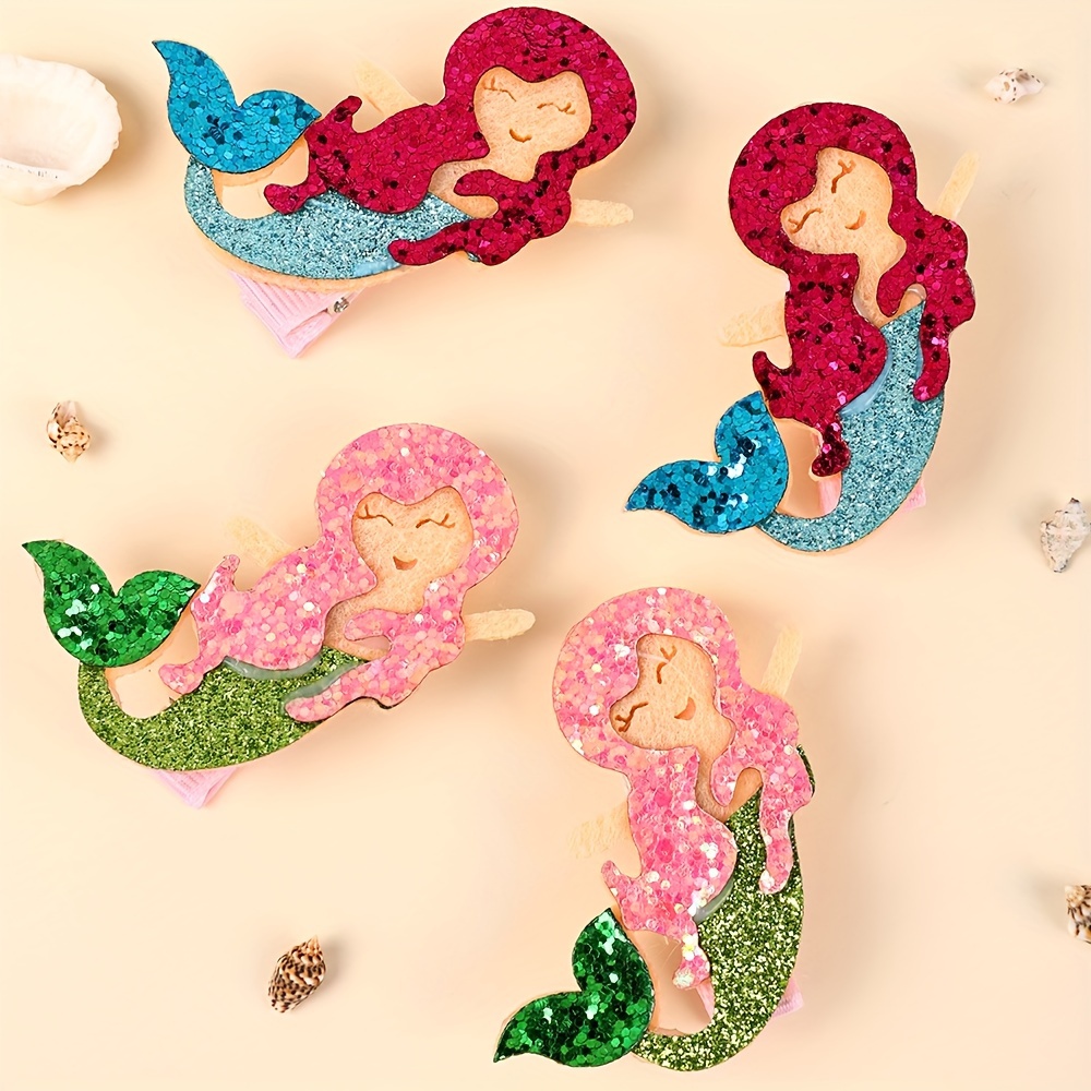 

4pcs Sparkling Mermaid Hair Clips Set, Cute Polyester Non-woven Fabric, Assorted Colors, All-inclusive Mermaid Hair Accessories For Girls And Teens