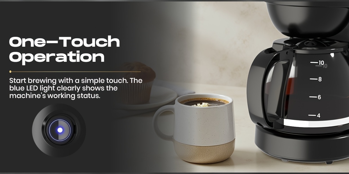 SUPERLEX 1.25L Drip Coffee Maker (10 Cups) 600W | Anti-Drip Auto Shut-Off | 40-Min Keep Warm (70°C or Higher) | Boil-Dry Protection | Dishwasher-Safe Glass Carafe