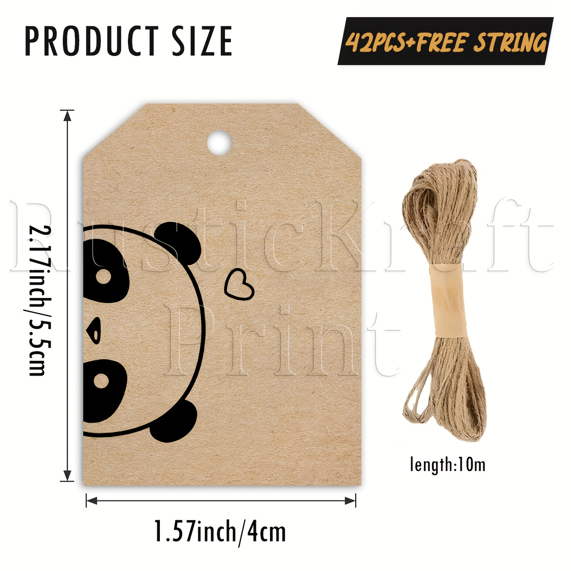 TEMU 42pcs, Panda With Heart Shape Paper Gift Tags, Brown Paper Tags With Strings For Crafts & Gifts, Perfect For Wedding, Birthday, Small Business,