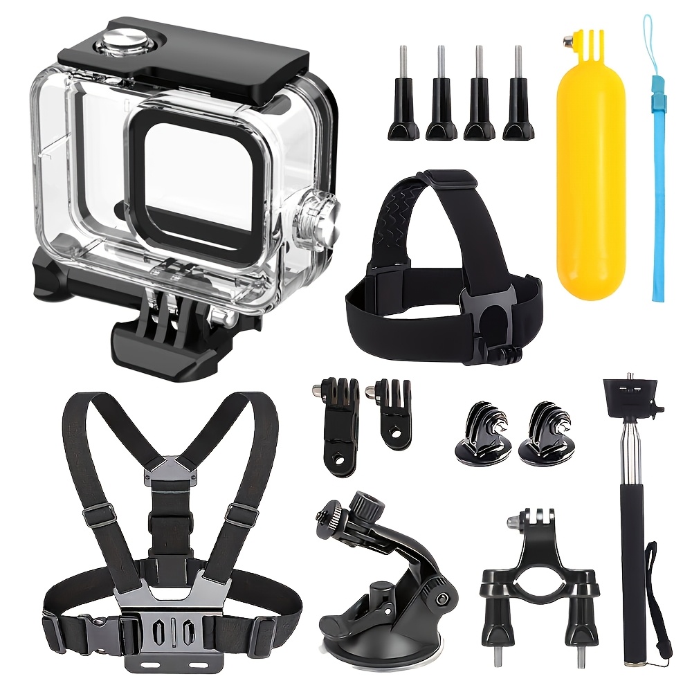 TEMU Kit de 13 pièces d'accessoires pour caméra GoPro, compatible avec GoPro Hero 9/10/11/12/13, boîtier étui, support de harnais de poitrine, sangle