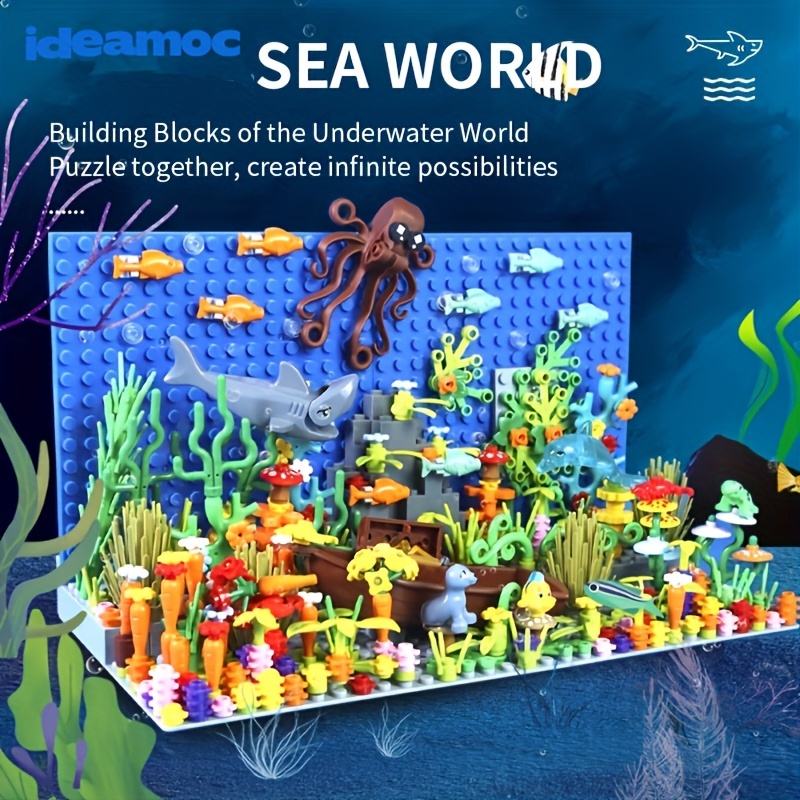 

Building Blocks Underwater World Creative Blocks Set, Cute Animals Shark Octopus Seaweed Animal City Bricks Parts Kids Toys