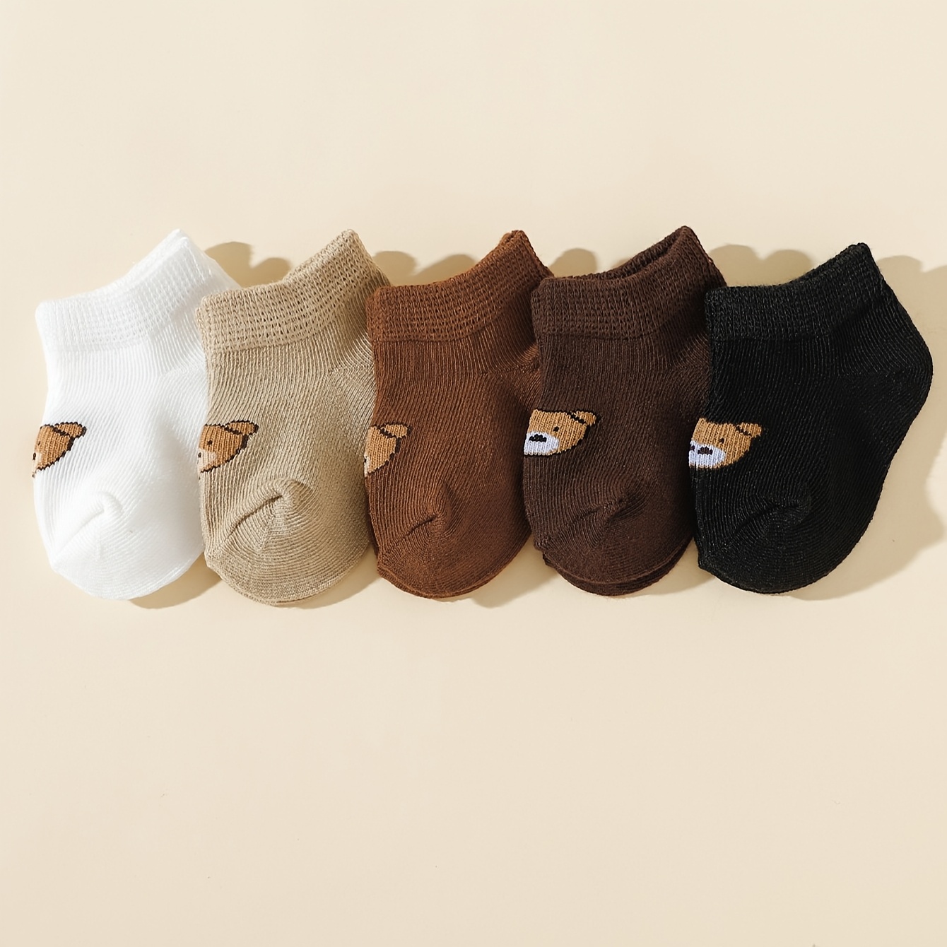 Image of 5 Pairs Cute Cartoon Bear Baby Socks | , Polyester Knit Fabric, Suitable For Daily Wear, Hand Wash Only