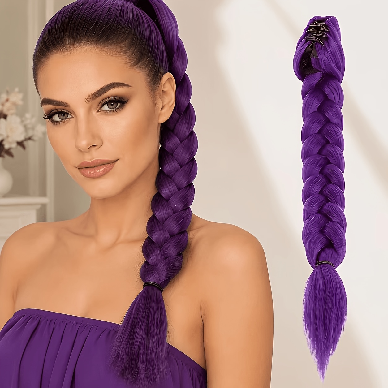 TEMU viola senza K-POP da donna | a clip con intrecciata viola, adatta per Halloween, Natale, festival musicali, studenteschi, cosplay, fibra liscia
