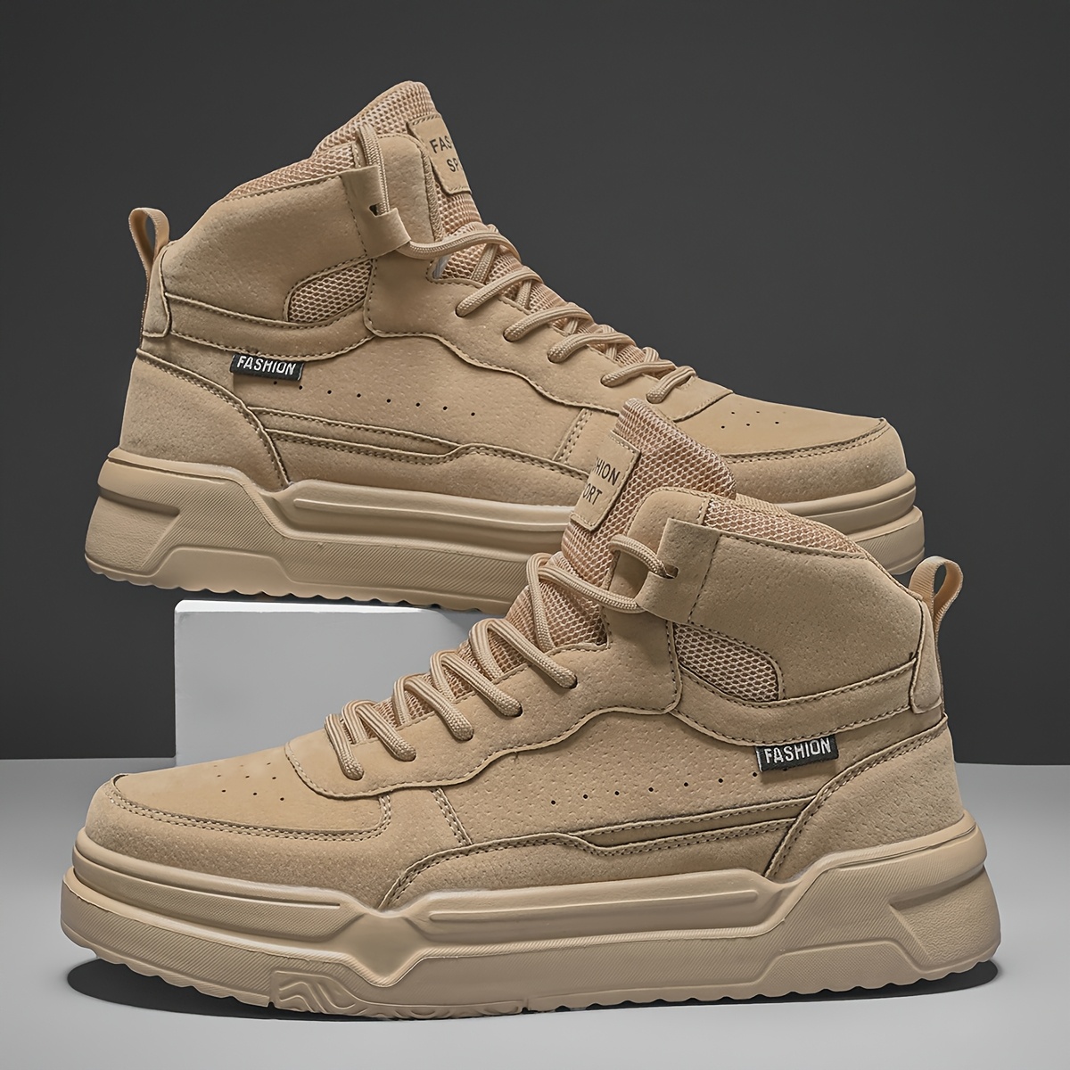 Men'S Trendy Solid Color Spliced Casual Couple Sneakers with Front Laces, Lightweight And Versatile Comfortable Mid-Top Outdoor Fashion Sports Shoes.