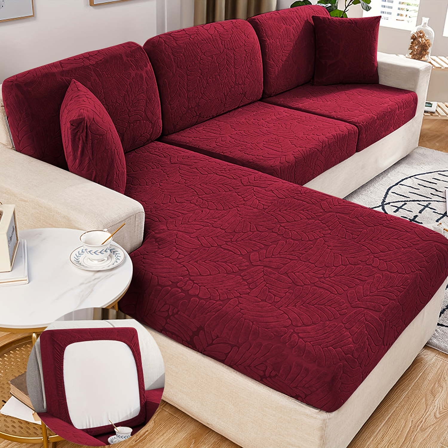 TEMU 6pcs/ Plant Jacquard Sofa Cover, High Sofa Cover, Furniture Protective Cover, , Scratch Resistant, Wear-resistant, And Machine Washable, Vintage