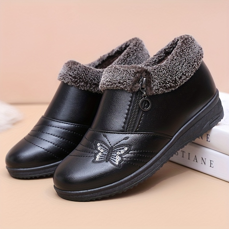 Image of Elderly Slippers, Mother's Shoes With Plush Lining, Winter Flat Non-slip Shoes For And Grandmothers, Low-top Shoes For Middle-aged And Elderly Women