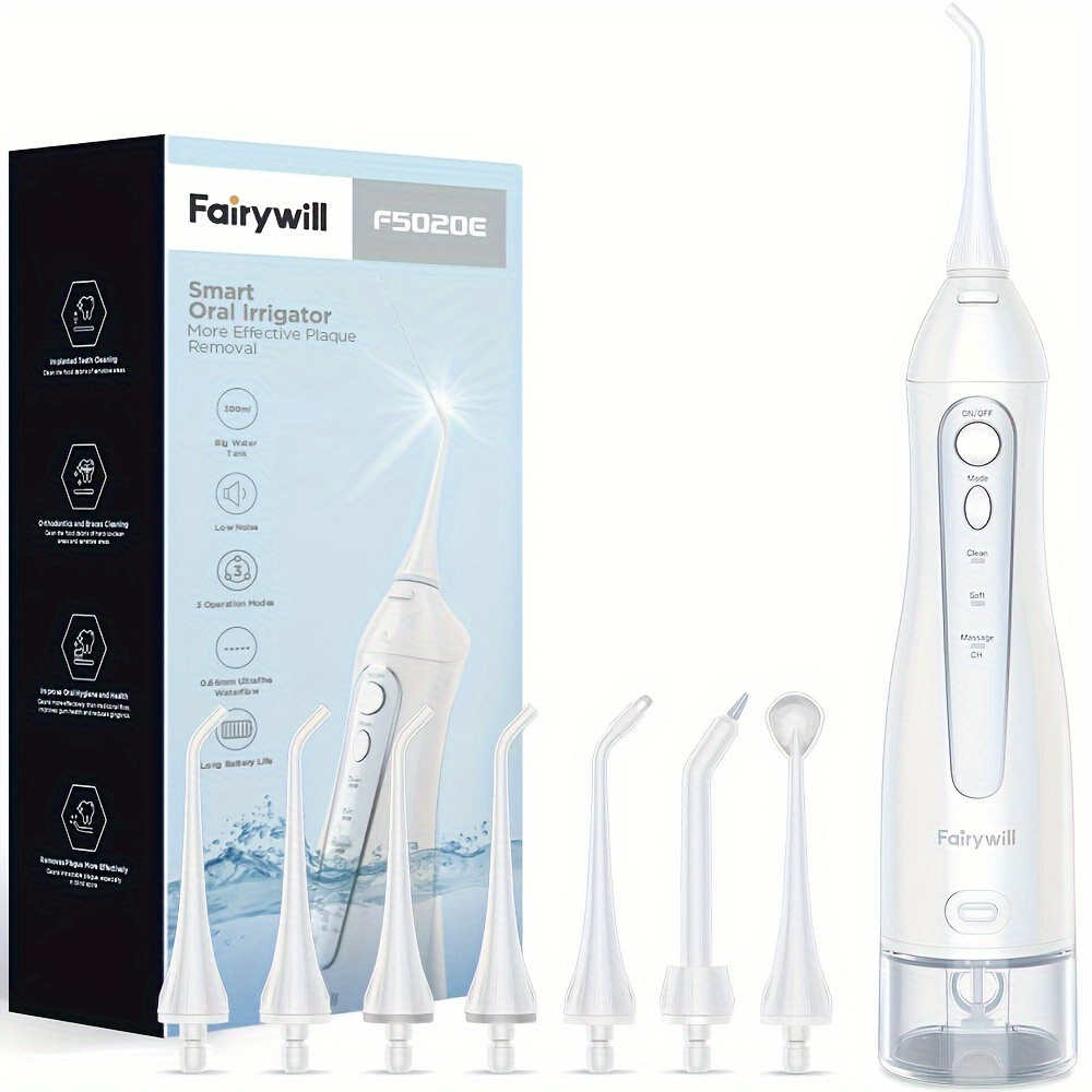 Fairywill Cordless Water Flosser, 3 Cleaning 300ml Tank Usb Rechargeable, Dental Oral Irrigator For Home And Travel