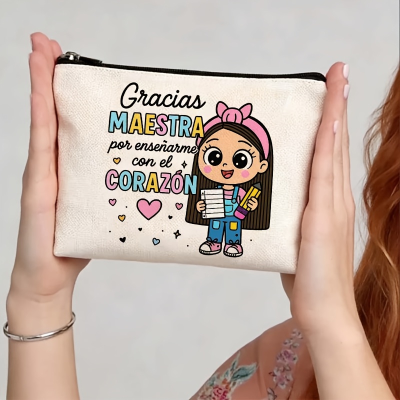 TEMU Bolsa para profesora de español "Gracias " - Adecuada para educadores con "Enseñar con " y estampado "", neceser organizador portátil, regalo