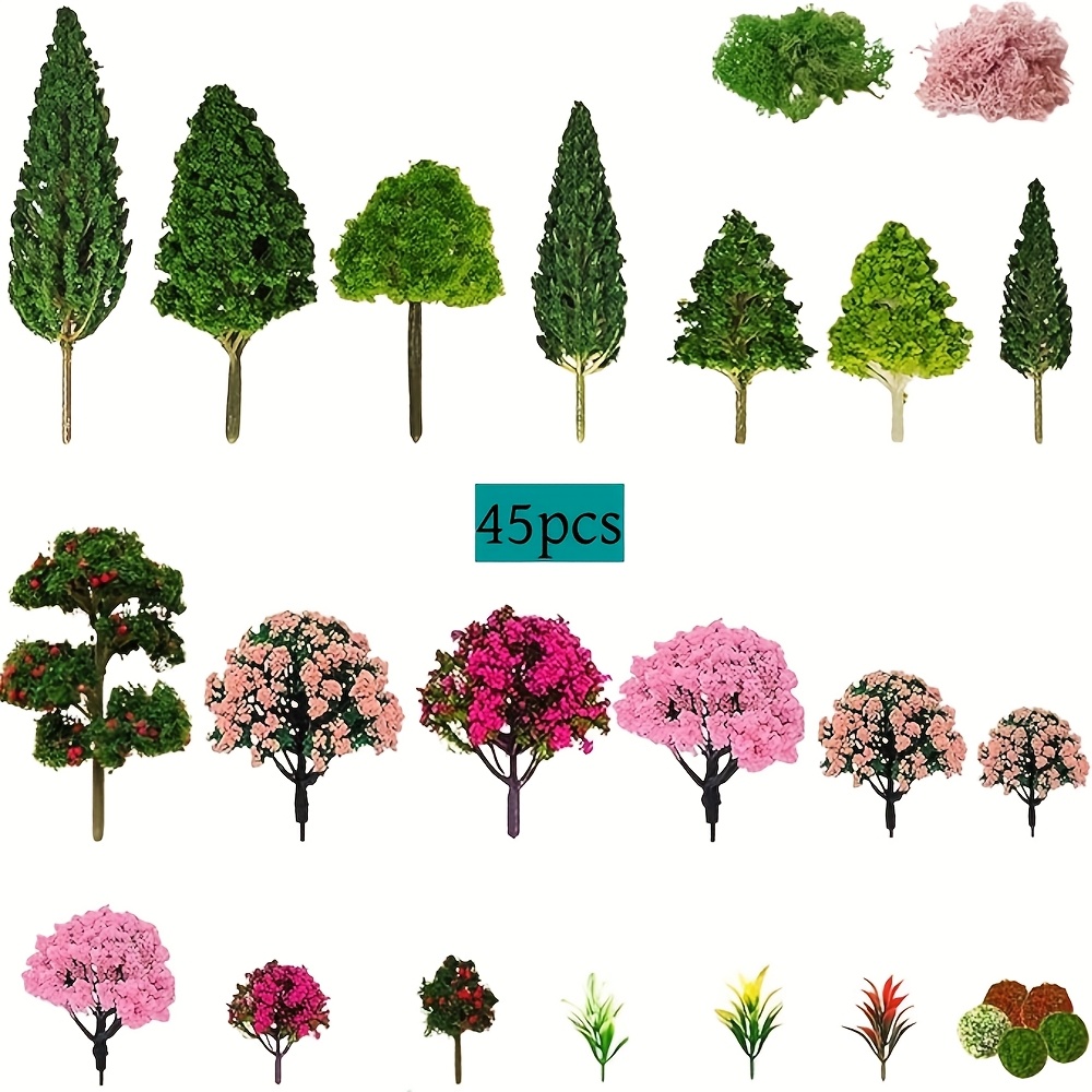 Image of 45pcs Dollhouse Decoration Ornaments Suitable For Train Scenery Sand Table Model Miniature Scene Shooting Props Model Additions, Miniature Home Scene Bonsai Decoration