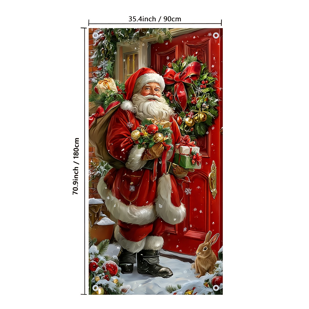 TEMU 2d Flat, 2d Flat - 2d Door Banner 2d Flat, 2d Flat - 2d Door Banner 1pc 2d Flat Printing Santa Claus Carrying A Bag Design Door Banner, Easy To