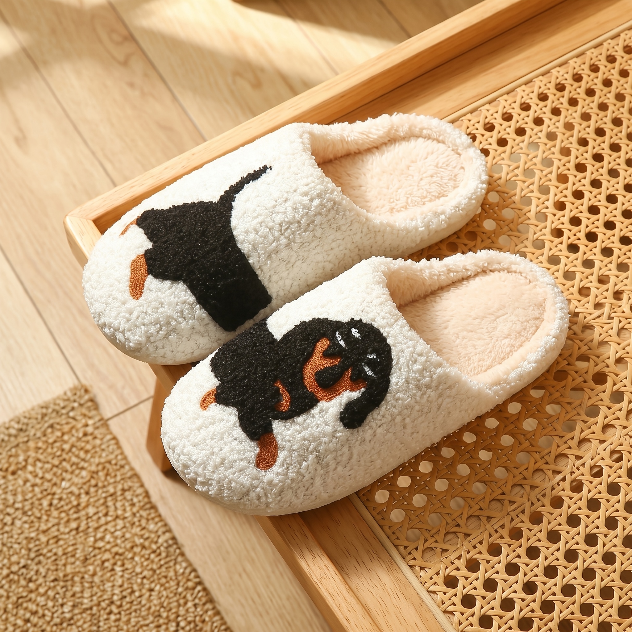 TEMU Men's Indoor Slippers - Plush Cute Puppy Men's Home Shoes Comfortable Bedroom Slippers Couple Style Plush Slippers Gift For Men