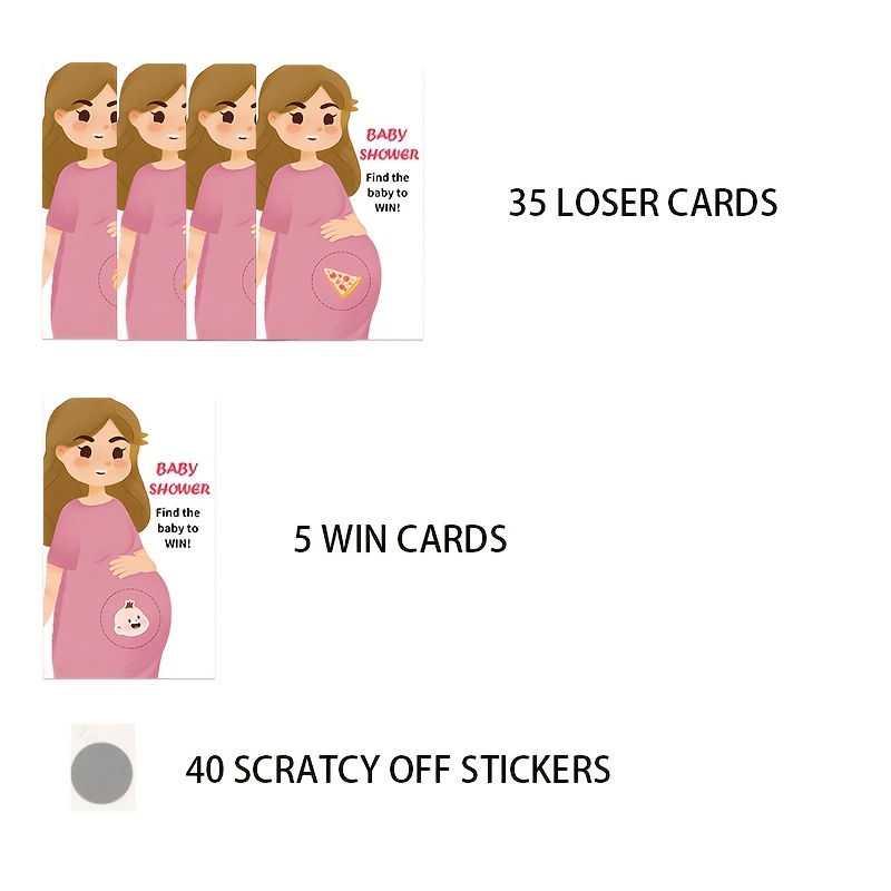 TEMU Set Of 40 Adorable Scratch-off Game Cards For Showers. Includes 5 Winning Designs And 35 Losing Ones, Showers, Gender Reveal Parties, Mom