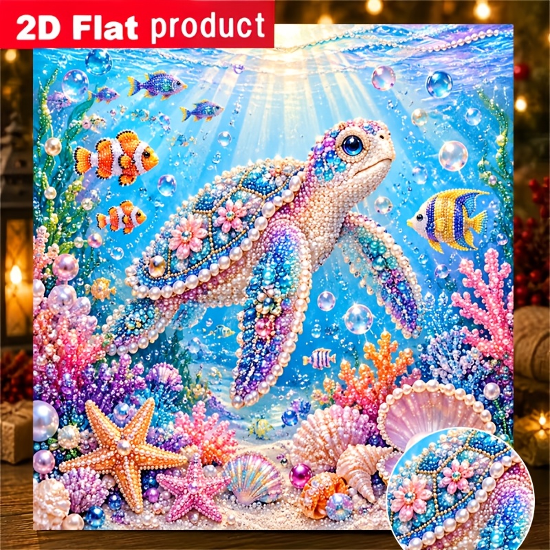 TEMU Nouveau kit de peinture diamant DIY perles colorées : Un monde sous-marin éblouissant avec des tortues de mer et des coralliens ornés de strass