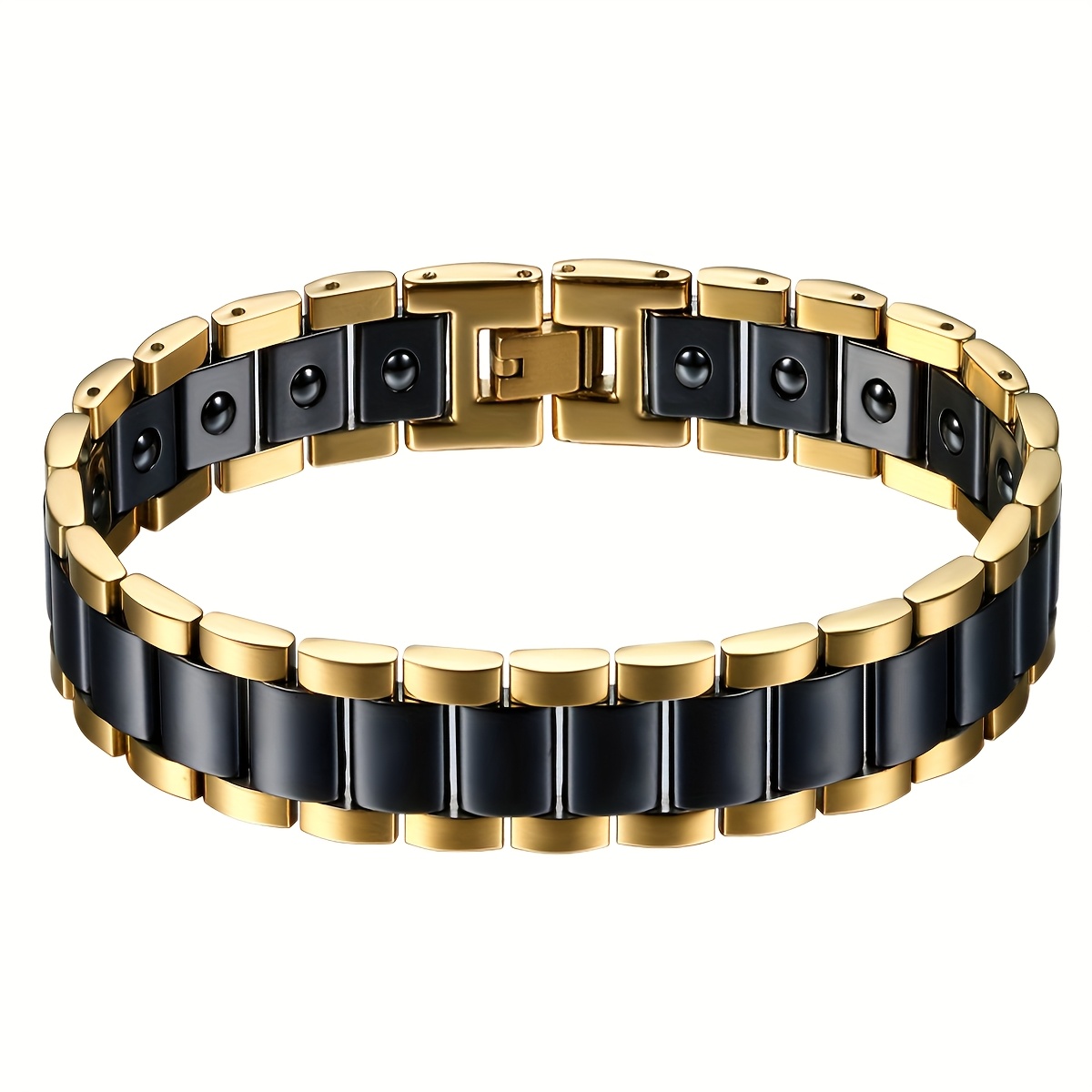 Wide Ceramic Stainless Steel Adjustable Men's Bracelet