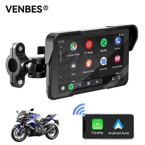 imagen del artículo pantalla de 5 pulgadas para motocicleta carplay, , auto inalámbrico, hd táctil, resistente , ip67, sin batería
