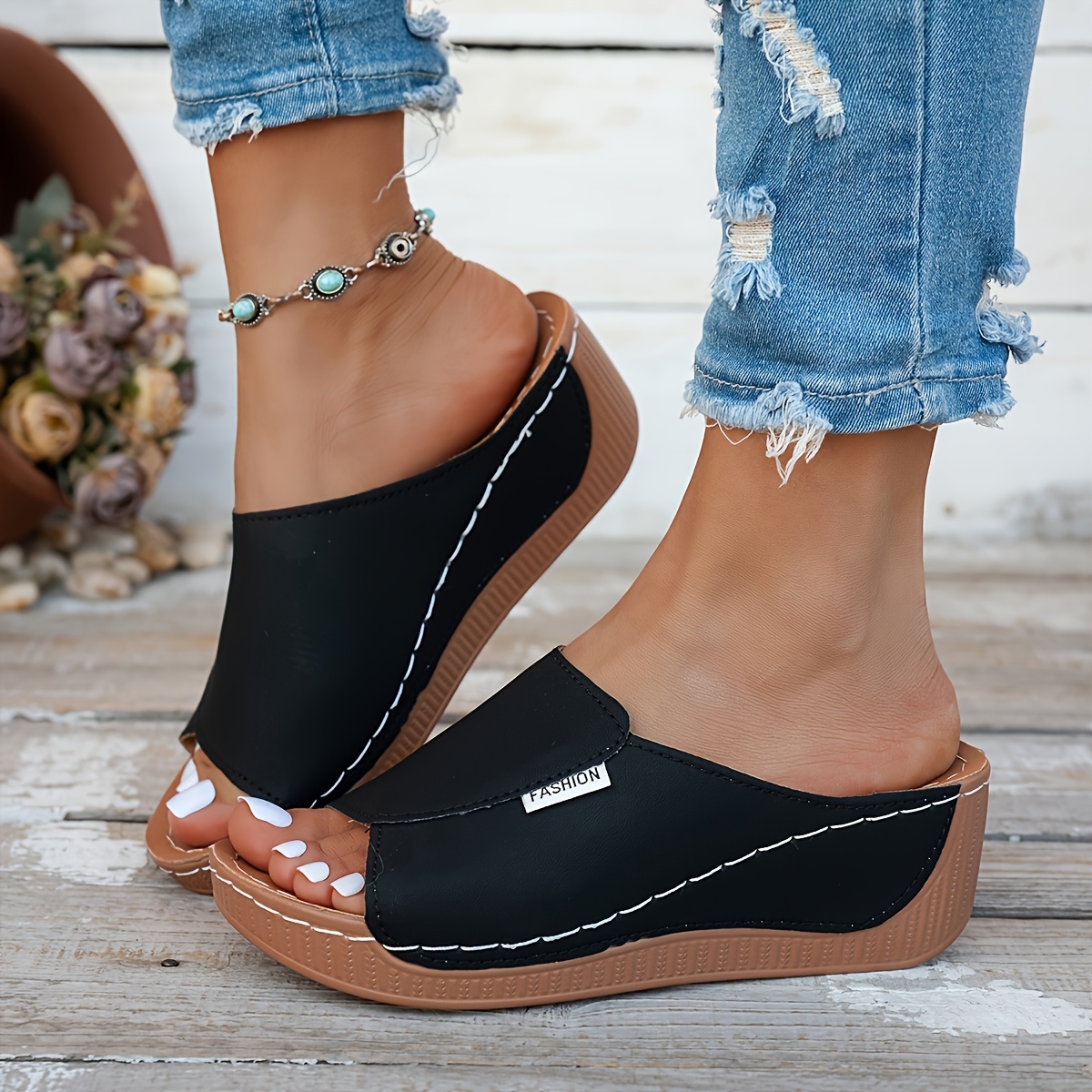 TEMU Women's Fashion Solid Color Slippers - Comfortable Arch Support, Breathable Outdoor Slides - Stylish And Versatile, Soft Sole, Easy For Daily
