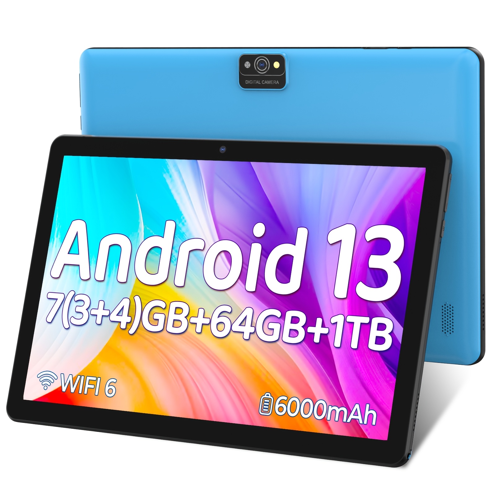 TEMU Tablette Android bleue de 10 pouces, puce -Core RK3562, 7 (3+4) Go de RAM, 64 Go de ROM, extension de mémoire de 1 To, batterie de 6000 mAh,