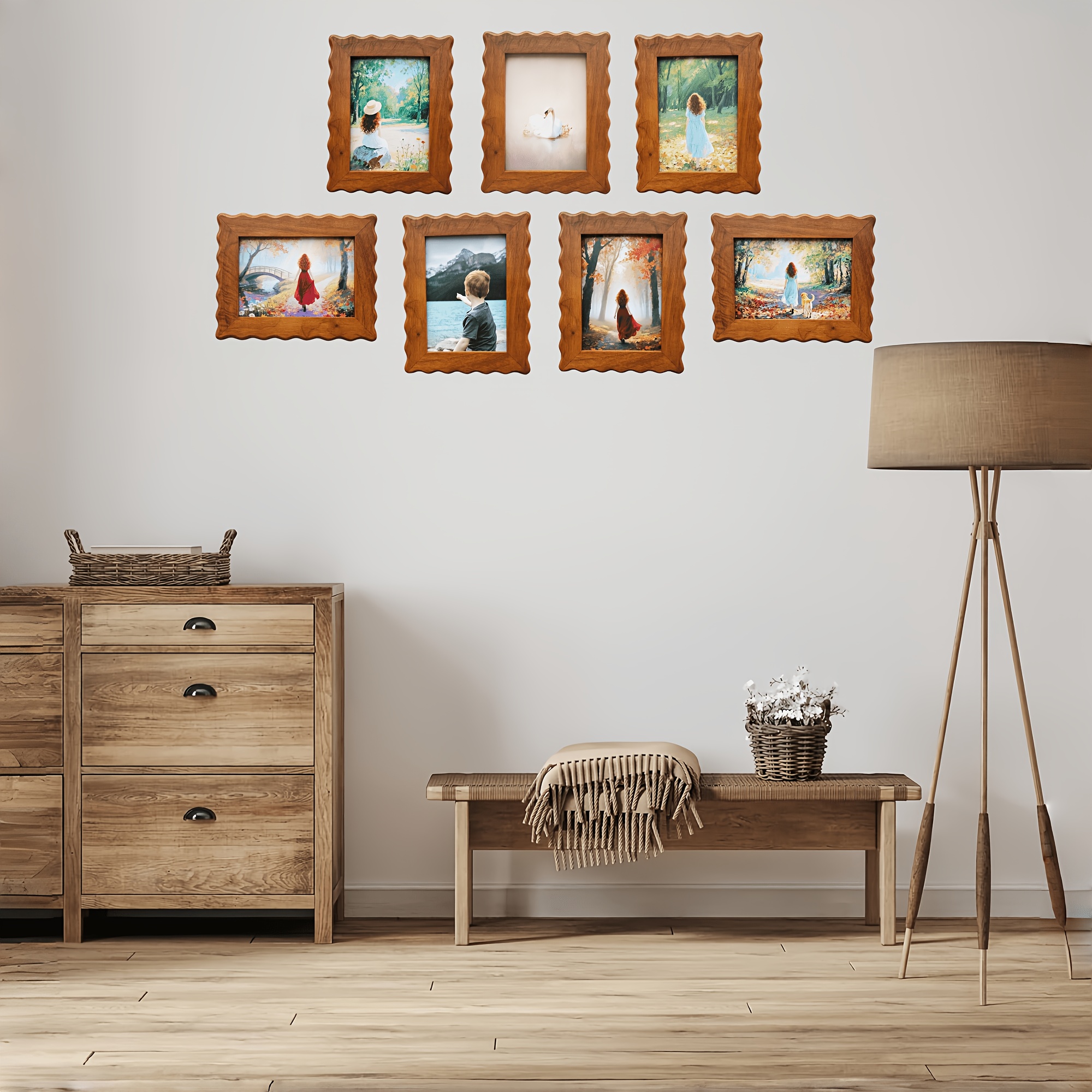 1 Pack Rustic Brown 5x7 Picture Frame with Wavy Edge & Clear Glass - Solid Wood, Natural Rubberwood, Vertical or Horizontal Display, Tabletop or Wall-Mountable Photo Frame for Home Decor, Wedding, Birthday, Christmas, Perfect Gift, Cozy Bedroom Decor