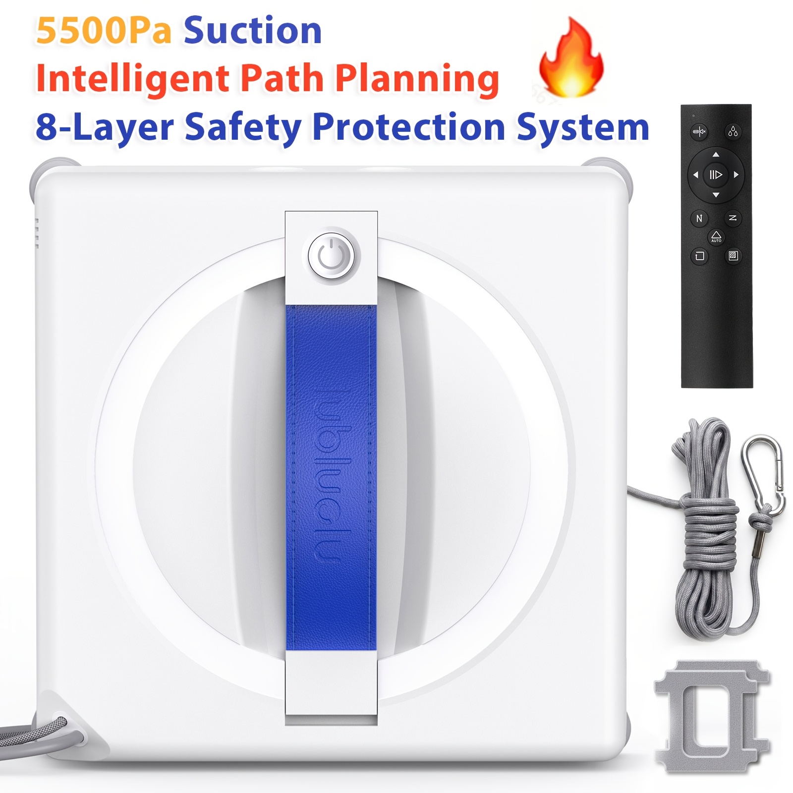 Image of Lubluelu 5500pa Product Square Window Cleaning Robot, Planning, 8-layer Safety , 4-meter Safety Rope, Edge Cleaning, 4 Nozzles And 110ml Water Tank, For Home Window Bathroom Glass Cleaning